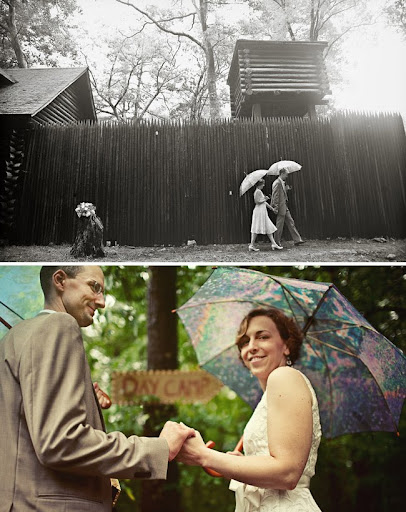 bride and groom with umbrellas