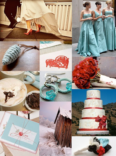 Red and Aqua Winter Wedding photo credits Top row One Love Photo 