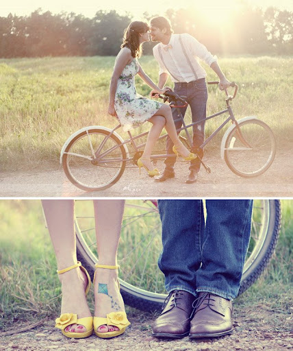 vintage inspired engagement session with a bike