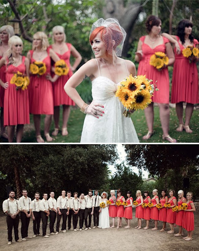 large bridal party pink dresses