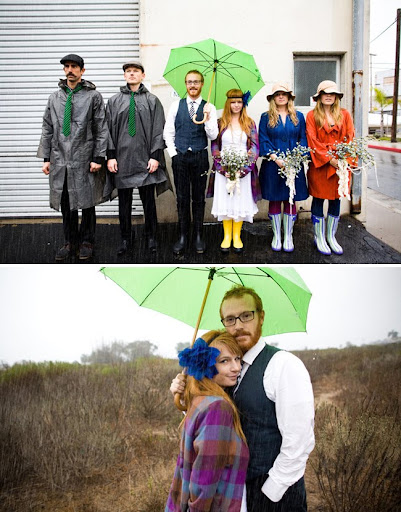 bridal party in the rain