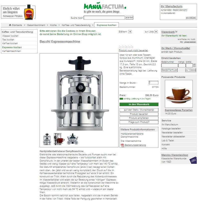 Bacchi Espresso Bacchi Espresso and Manufactum