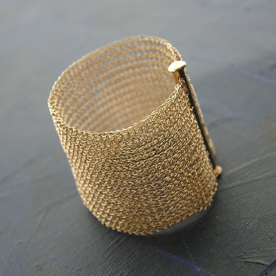 crochet yoola yael falk band bracelet wide lace lacy classic knitting gold filled wire 
