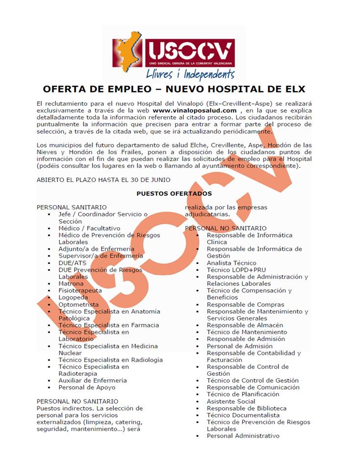Empleo - OFERTA DE EMPLEO NUEVO HOSPITAL DE ELX Presentación1