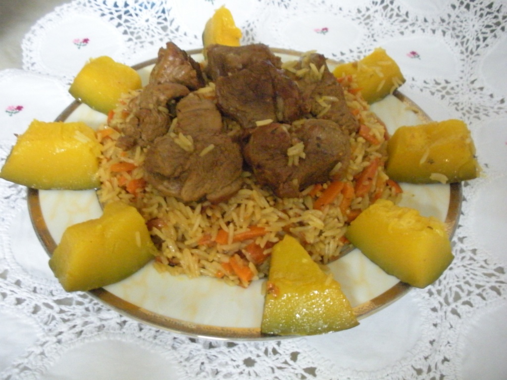 The Art of Uzbek Cuisine Qovoqli palov (Pilaf with pumpkin)