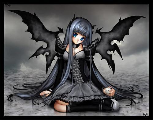 Dark anime angel gril