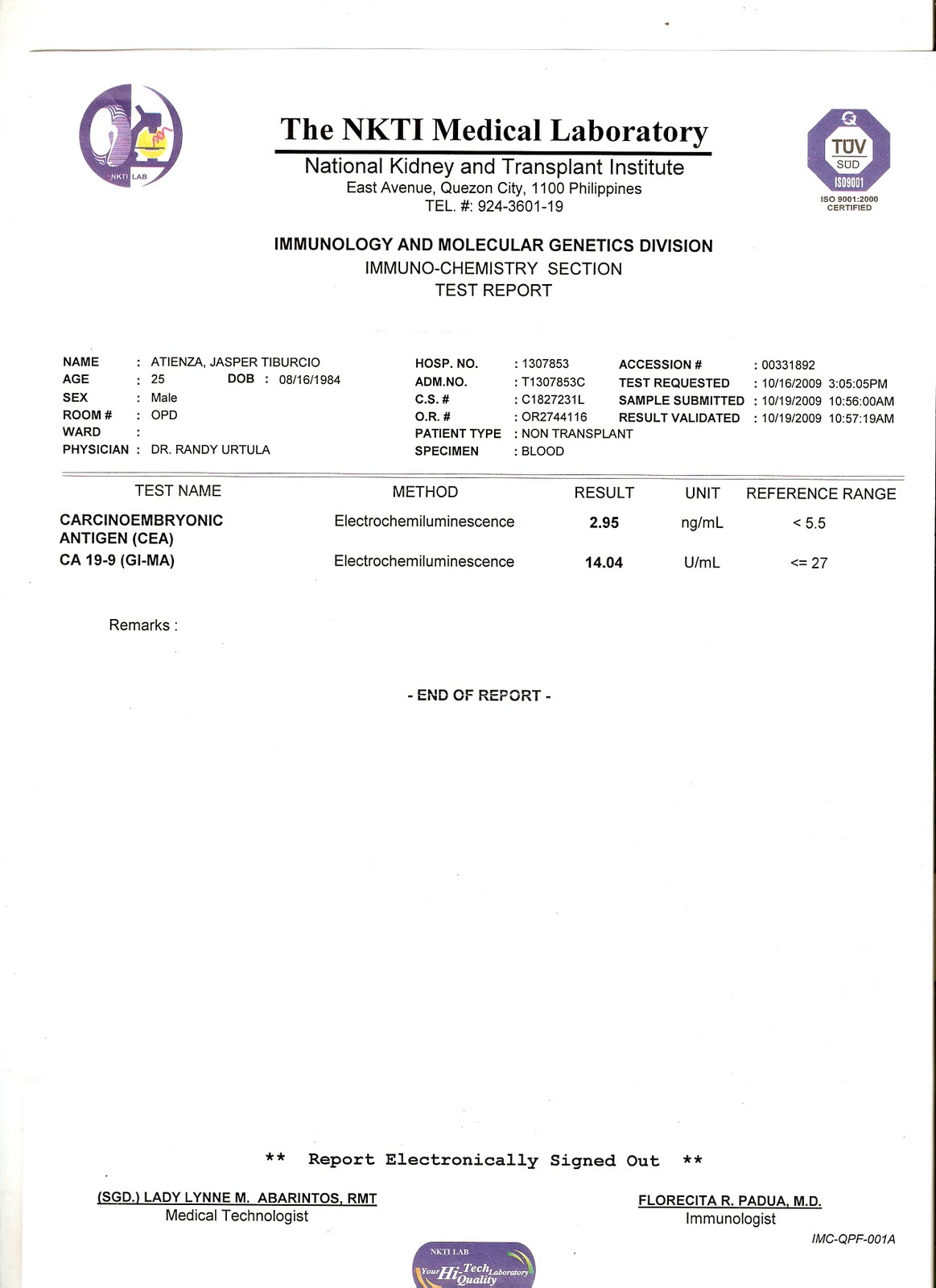 lab result template
