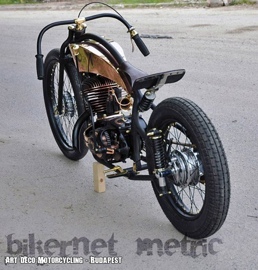 pannonia p10 two-stroke inline twin board tracker - left rear | art deco motorcycling