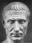 A black and white photo of a bust of Julius Caesar.