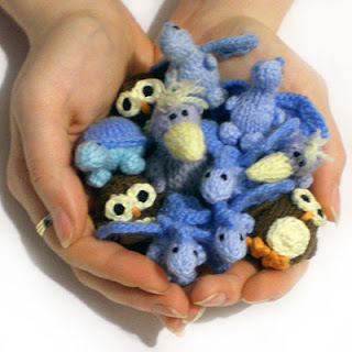 tiny knitted creatures animals dragons ravens owls turtle