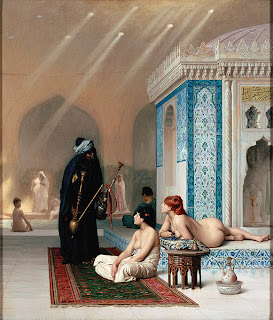 pintura del siglo XIX de mujeres desnudas en un harem
