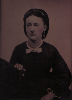 Dour Woman with Bow and Earrings - Tintype