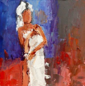 White Towel - Female Figurative Palette Knife Painting - Jennifer