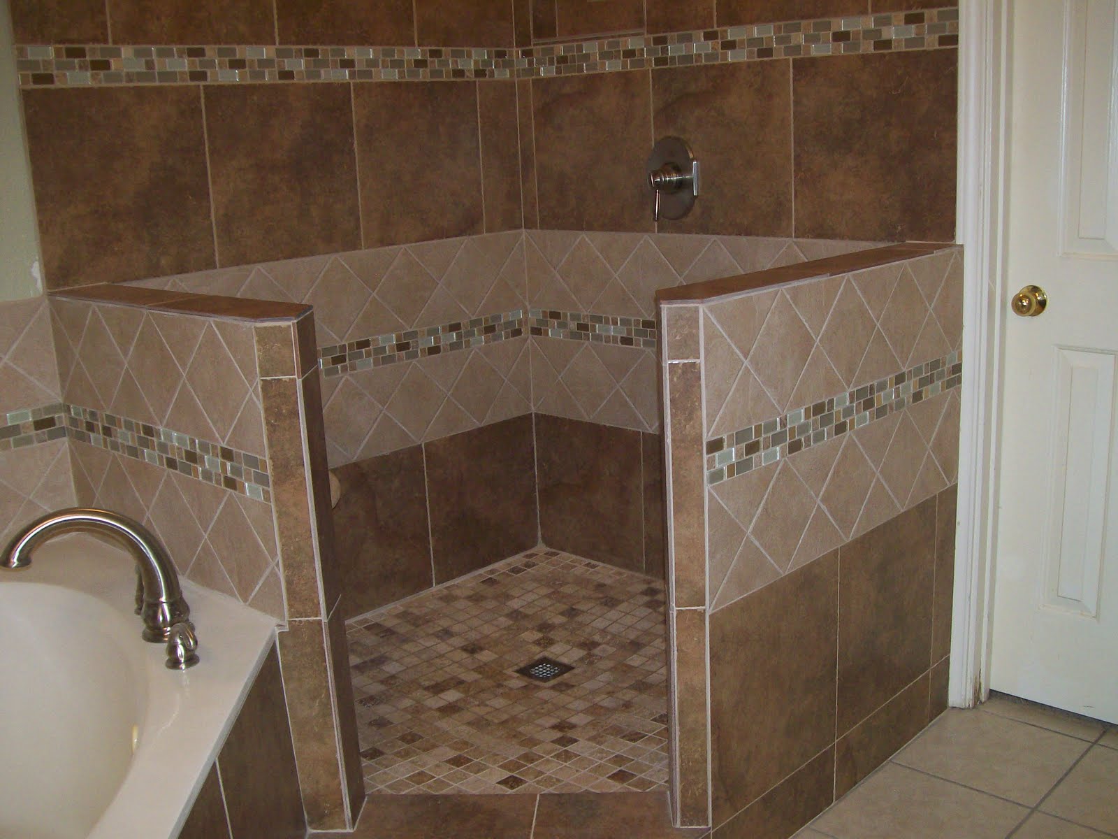 shower bathroom job walk tile walls tub corner gemini hart built diagonal 6x6 around remodeling half showers keller seat door