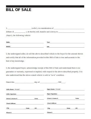 aircraft bill of sale template