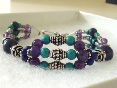 Egyptian Bracelet with Lapis Lazuli, Amethyst, Turquoise & Silver