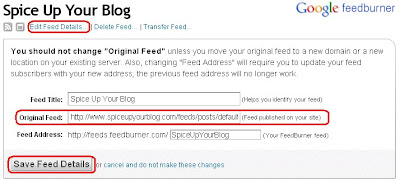change feedburner settings