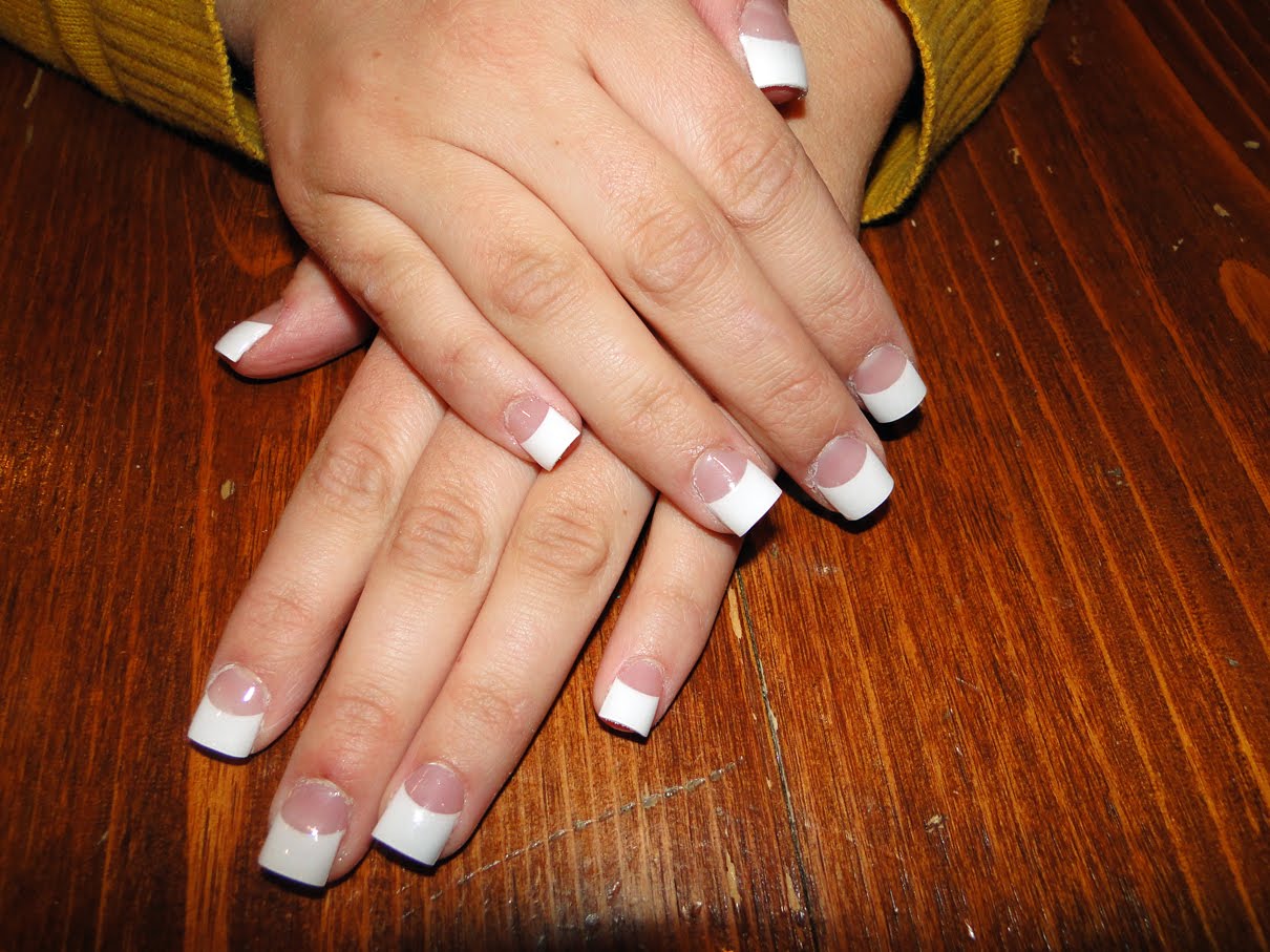 White Tip Nails with Rhinestone Flowers - wide 3