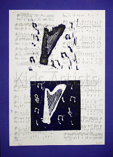 Kids Artists: Lino print of musical instrument