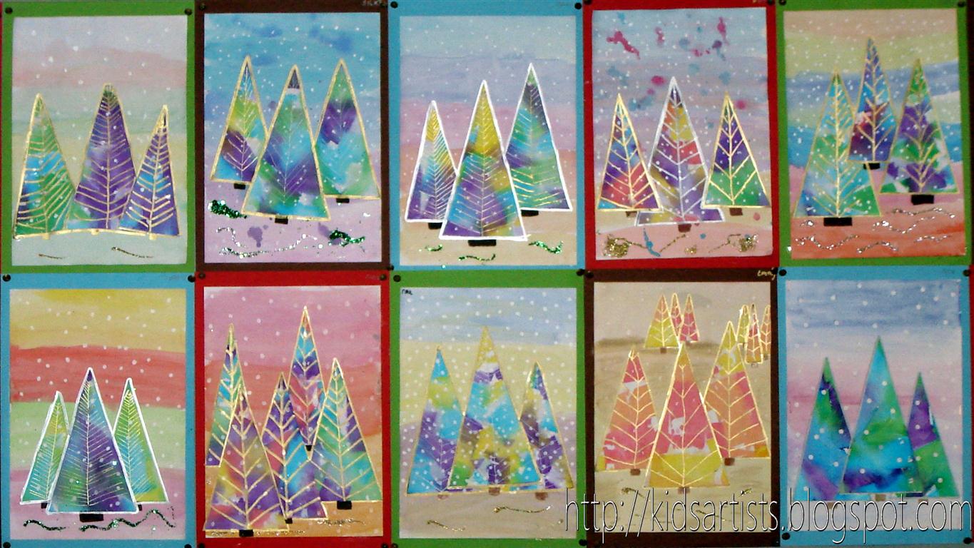 Kids Artists Colourful Christmas trees