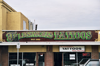 Freshworks Tottoos antique signage hand painted Victoria British Columbia Canada North America