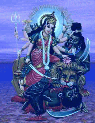 durga goddess at war with demon