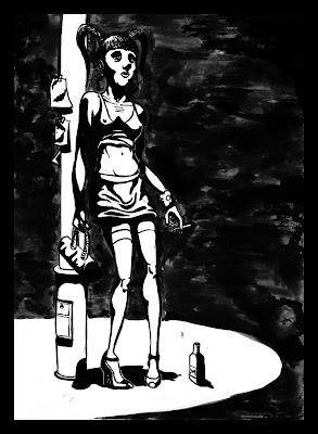 Ilustracion de Alicia en el pais de las maravillas de Lewis Carroll, dibujo pin up del personaje