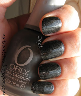 Orly Iron Butterfly with topcoat orly iron butterfly matte black shimmer nailpolish glam rock collection 2010 nailswatches with topcoat shiny