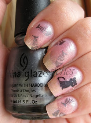 OPI Princesses Rule! stamped with Bundle Monster plate BM04, China Glaze Awaken and Konad special polish in Black Pearl OPI Princesses Rule! Konad China Glaze Awaken Konad Special Polish black pearl Bundle Monster imageplate BM04