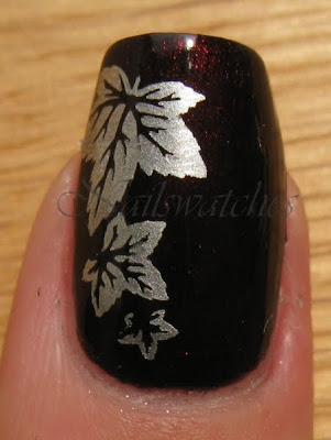 Diamond Cosmetics Cherry Tobacco stamped with China Glaze Millennium and Bundle Monster imageplate BM04 diamond cosmetics cherry tobacco stamp imageplate bundlemonster bundle monster silver millennium nailart