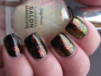 Sally Hansen Hidden Treasure over black sally hansen hidden treasure flakie polish nailswatches