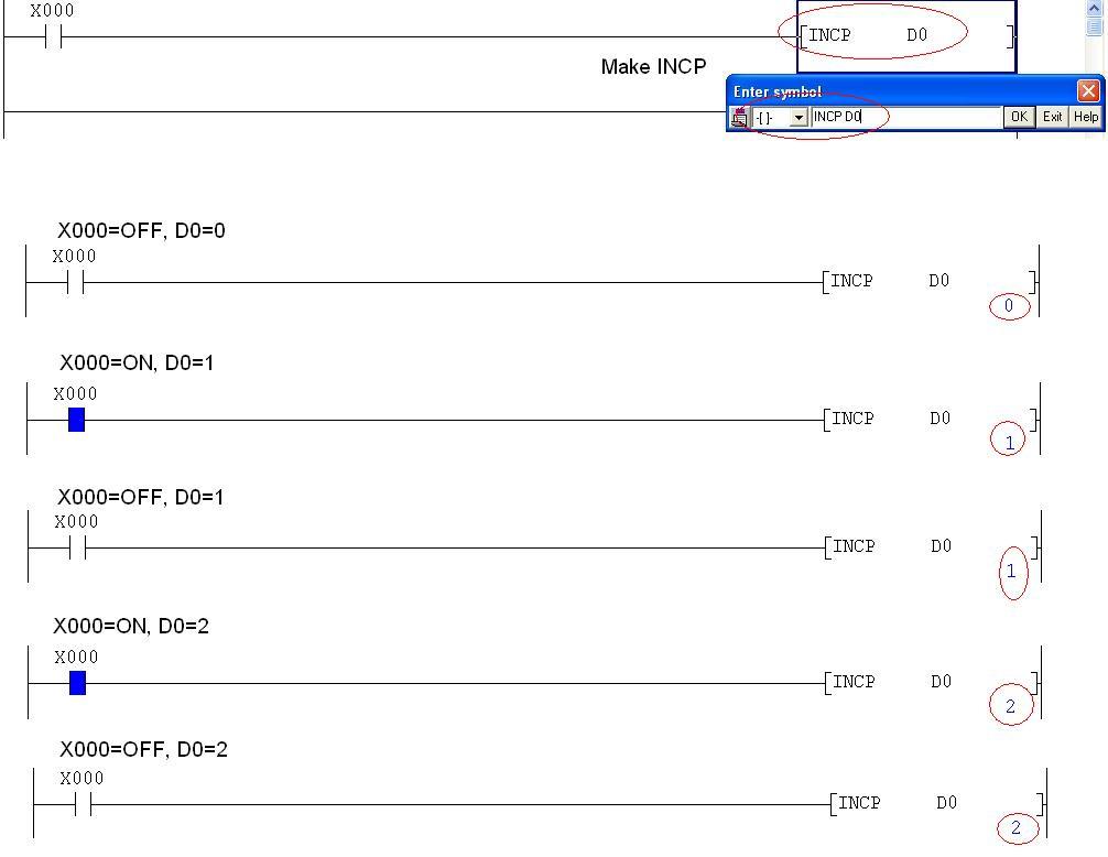 INCP instruction on Mitsubishi PLC
