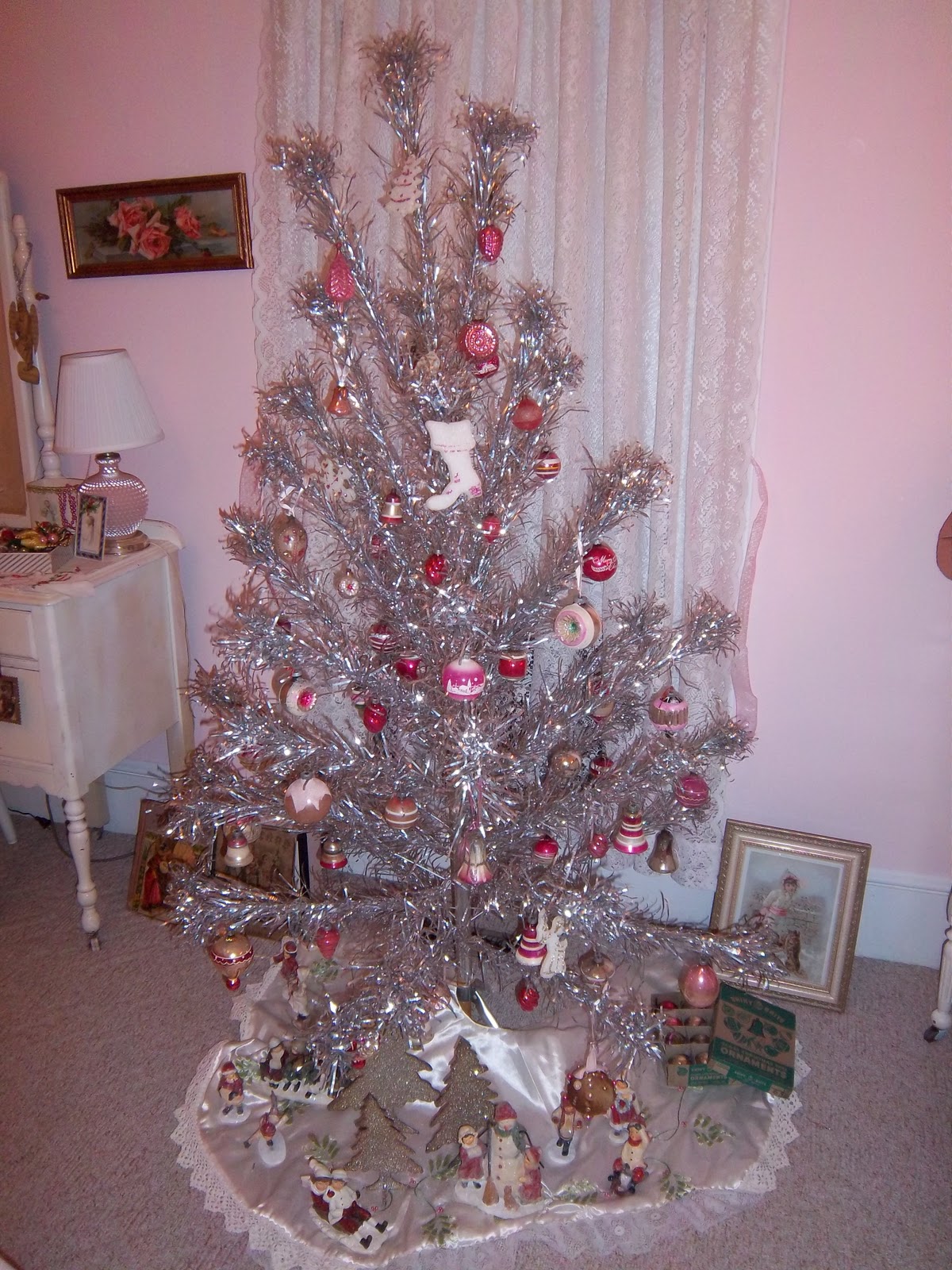 A Sentimental Life Aluminum Christmas Tree Dressed in Pink