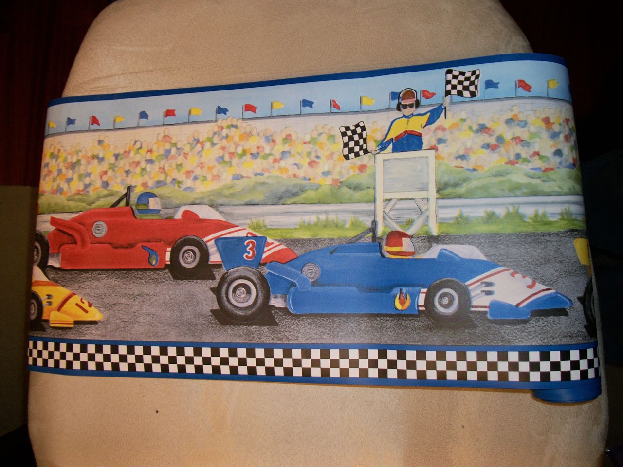 rolls of race car pre-pasted wallpaper border. Rolls are at least 12 ...