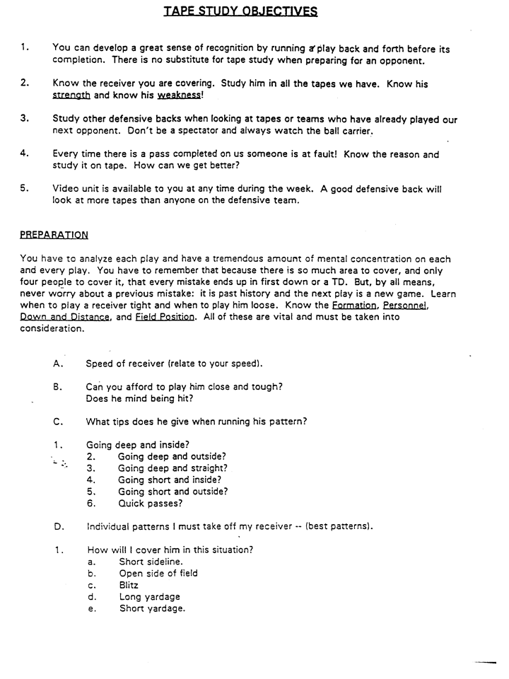 Printables Film Study Worksheet blitzology film study guide for defensive backs here is a from bill belichicks 1997 jets playbook pages 1011
