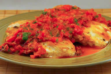 Sauteed Chicken Breasts with Warm Tomato-Tarragon Salsa from Kalyn's Kitchen Sauteed Chicken Breasts