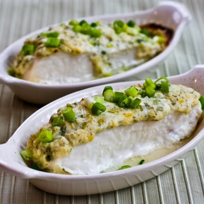 Baked Halibut with Sour Cream, Parmesan, and Dill Topping