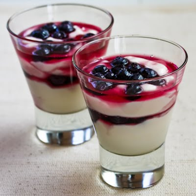 This yogurt parfait with blueberries and blueberry agave nectar is easy to make and very tasty! Low-Sugar Double Blueberry Yogurt Parfait