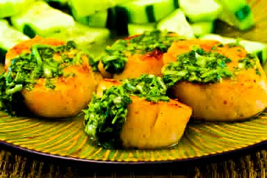 Grilled scallops with a paprika cilantro sauce; it's easy to see why this would be a favorite recipe for me! grilled scallops