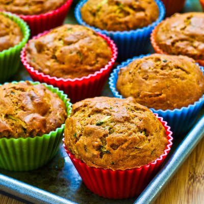 Low-Sugar and Whole Wheat Zucchini Muffins with Pecans found on KalynsKitchen.com