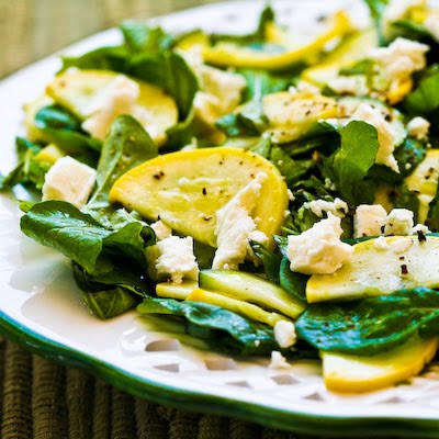 This bright yellow salad is my show of support for A Taste of Yellow, a blog event to show support for LiveSTRONG Day on October 2. Raw Summer Squash Salad with Arugula, Feta, and Herbs