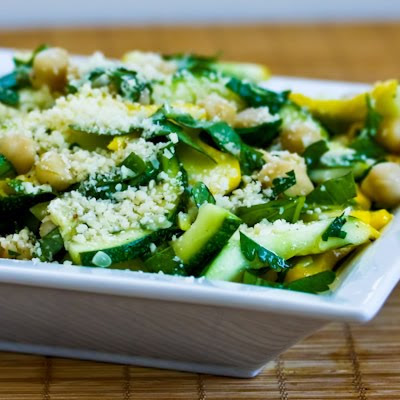 When I planted Flying Saucer Squash this year, the plant tag said this summer squash variety was good raw, and I loved it in this salad! Marinated Summer Squash and Chickpea Salad with Lemon, Herbs, and Parmesan