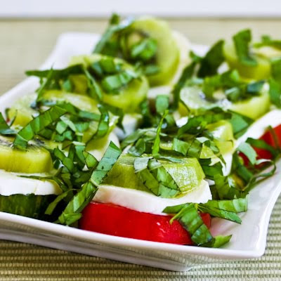 Caprese Salad with Red and Green Tomatoes and Kiwifruit