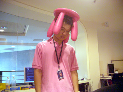 pink shirted blogger