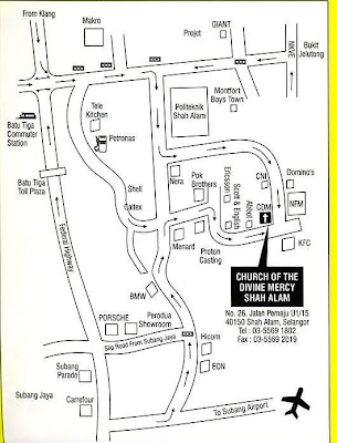 Simplified location map Church of Divine Mercy Shah Alam