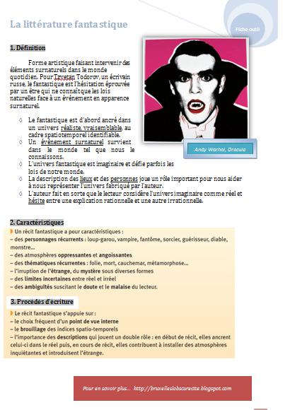 Fichesoutils du cours de français Le texte fantastique