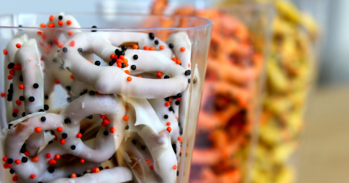 Candy Corn Themed Chocolate Covered Pretzels