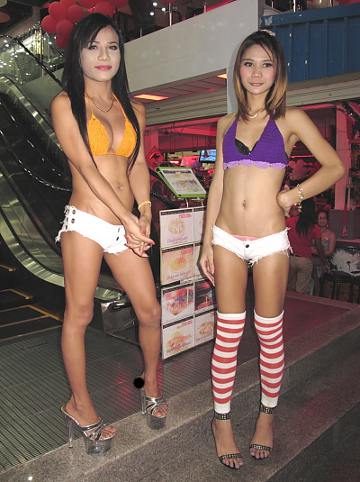 Two tgirls pictured on Walking Street in Pattaya Thailand