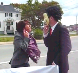 Nicole Andersen argues with protester
