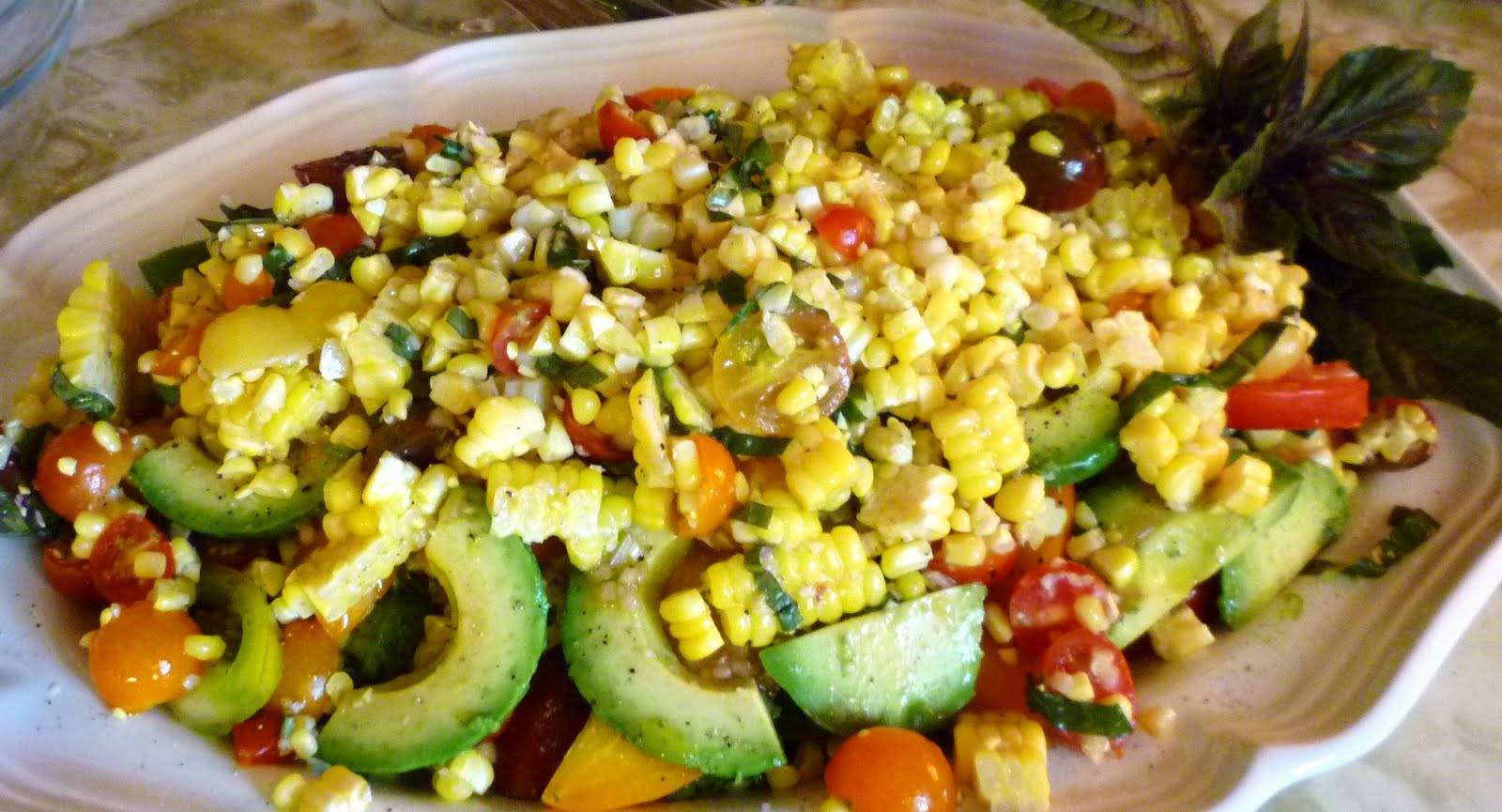 For Love of the Table Roasted Corn & Tomato Salad with Basil & Avocado